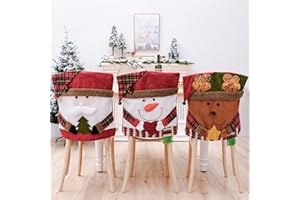 Dwafill Stuhlhussen für Weihnachten, 3 Stück Weihnachts Stuhlhussen Weihnachtsstuhl Bezug, Weihnachtsmann Schneemann Rentier, Weihnachtliche Stuhlüberzüge Stuhlbezug Weihnachten Weihnachtsdeko