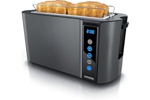 ‎ARENDO Arendo - Edelstahl Toaster Langschlitz 4 Scheiben- Touchscreen – Doppelwandgehäuse – 1500 W – Integrierter Brötchenaufsatz – 7 Bräunungsgrade – Brotzentrierung – Restzeitanzeige – Memoryfunktion