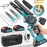 Mini Motosierra Bateria, Motosierra Eléctrica 6 Pulgadas 1000W Sin Escobillas 2 Baterías 2000mAh con Depósito Para El Aceite,