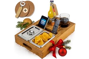 ‎VON STEINEICH VON STEINEICH® Couchbar - das Sofatablett mit Snackbox | Couch Bar [Holz] mit Edelstahl Fächern für Getränke & Snacks | Couch Bar & Sofa Tablett ideal als Candy Bar oder als Geschenke für Männer