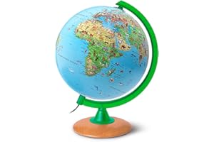 RÄTHGLOBEN 1917 Kinderglobus KS 2525: Globus für Kinder mit vielen Abbildungen, 25 cm Durchm., heller Echtholzfuß, Meridian grün, inkl. Begeitbüchlein