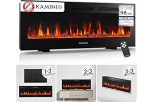 KAMINIO Camino elettrico MARLON - Caminetto elettrico 3-in-1 con riscaldamento, effetto fiamma 3D, 12 colori di fiamma, telecomando (50 pollici)