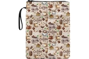 Wanyint Housse de protection de livre avec fermeture éclair - Pochette portable avec poche avant - 29 x 22 cm - Pour femmes et filles - Café et chocolat