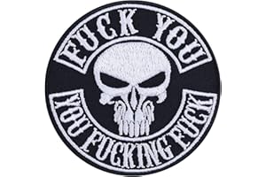 EXPRESS-STICKEREI Toppa ricamata da applicare con ferro da stiro o cucitura: "Fuck you - you fucking fuck" Biker Rocker | Regalo motociclisti | Applicazione per pelle/gilet/jeans/stivali/giacche | 80x80mm