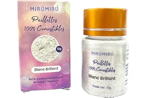 MIRUMIRU Paillettes Comestibles 12g - 100% Alimentaire Poudre pour Boisson, Gâteaux, Cocktail, Macaron, Chocolat, Champagne - Blanc Scintillant