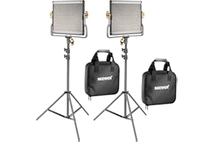 NEEWER 2 Pack Dimmable Bi Color 480 LED Video Light Kit, 3200-5600K CRI 96+ LED Panel with U Bracket, 74.8 inches Tripod Stand, YouTube Recording Studio Photography Streaming Lighting [Energy Class F]