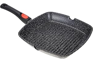 Kamberg - Poêle Grill 28 x 28 cm - Manche Amovible - Fonte d'Aluminium - Revêtement Type Pierre - Tous Feux dont Induction - Sans PFOA - 0008029, Noir