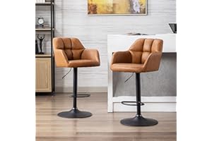 WAHSON OFFICE CHAIRS Wahson Stołki barowe ze skóry PU, zestaw 2 sztuk, krzesła barowe z oparciem, obrotowe stołki barowe na wyspę kuchenną, wysokie stołki z regulacją wysokości, brązowe