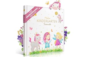 EULENTALER® Libro degli amici per l'asilo delle ragazze, progettato da educatori, unicorni dipinti a mano, fate e principesse, design adatto ai bambini, con stampa dorata, libro dell'amicizia unicorno