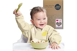 Nombear ® Lätzchen für Baby mit Ärmel - Abwaschbare Lätzchen mit Ärmeln, Wasserdichtes Baby Lätzchen für Baby Essen, Ganzkörper Lätzchen für Baby, Ärmellätzchen für Baby, Beikost Baby Zubehör