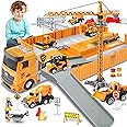 deAO Construction Set with Cargo Truck with Bulldozer, Tractor, Forklift, Mixer, Excavator, Crane and Dumper-Gift