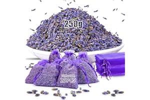 Mbsomnus Dried Lavender Flowers 250 g Dry Lavender Buds Bulk 100% Natural Lavender Dried Ultra Blue with 25pcs Empty Lavender Bags Dried Flowers for Crafts Candle Making Potpourri Wedding Cloakroom