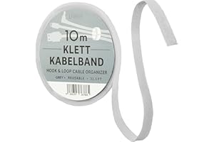 LIVAIA Attache-câbles gris, réutilisable et auto-adhésif: 10m de ruban agrippant pour le rangement du bureau - Organisateur de cable et fil électrique sous forme de rouleau adhésif par LIVAIA