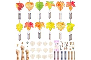 Nourdom Pack of 12 Autumn Wind Chime Craft Set Make Your Own Maple Leaf Wind Chime Craft Set Wooden Wind Chime Craft Craft Autumn Party for Painting for Girls Boys Children's Birthday Parties