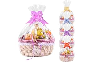 LUCKNIGHT Przezroczysta torba na prezent, 22 sztuki, przezroczysta folia prezentowa, celofanowa folia prezentowa, z wstążkami na prezenty, kosze, kwiaty, rękodzieło