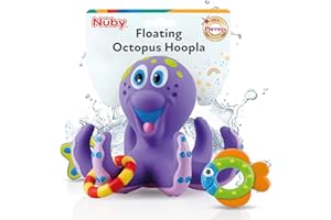 Nuby - Pulpo Flotante con 3 Anillos para Bañera - Juguetes Baño Bebe Interactivos Y Sensoriales - Estimula la coordinación Mano-Ojo, la Destreza y el Juego Creativo - Apto Desde 18+ Meses