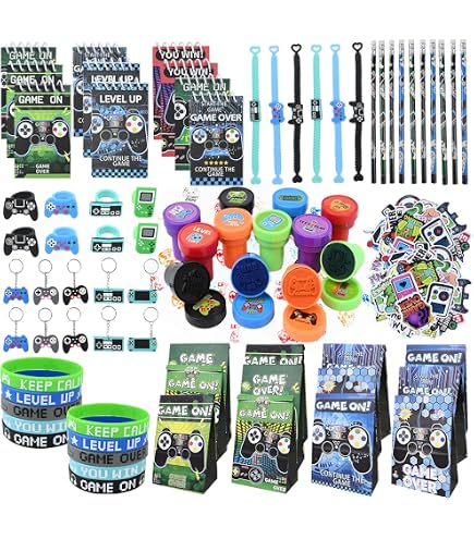 RNHDLY Videospiel Party Mitgebsel Set 48 Teile – Inkl. Bleistifte, Radiergummi, Papiertüten & Armbänder Für Gamer-Party