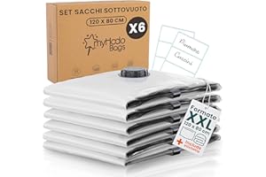myHodo Sacchetti Sottovuoto XXL (6 Pezzi, 80x120 cm) – Extra Grandi Buste Salvaspazio Riutilizzabili per Piumoni, Coperte, Vestiti e Tessuti Voluminosi, Sacchi Durevoli con Doppia Chiusura Ermetica