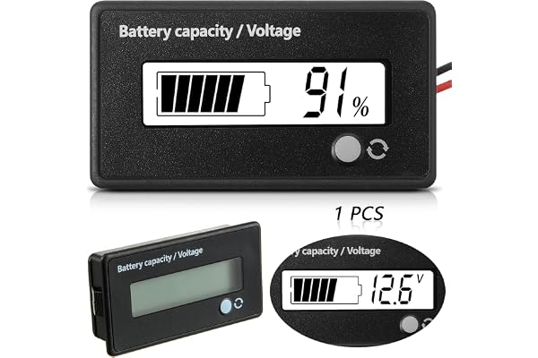 Compteur de Batterie DC 12V 24V 36V 48V 72V avec Alarme, Tension de Capacité de Batterie, Moniteurs de Batterie,Testeur de Batterie au Plomb-Acide et au Lithium-Ion (Lumière Blanche)