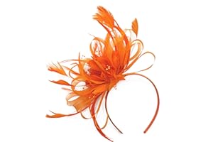Caprilite Fashion Orange Net Hoop Feather Hair Fascinator Headband Wedding Royal Ascot Races