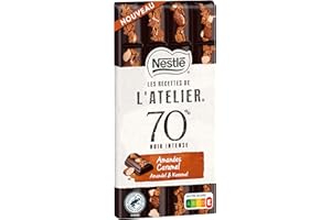 Nestlé Les Recettes de L'Atelier - Tablette de chocolat Noir Intense Amandes Caramel - 150g