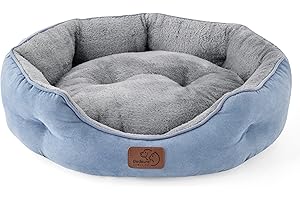 Bedsure Großes Katzenbett, waschbar, Katzenbett für Wohnungskatzen und Kätzchen, kleines Katzensofa mit rutschfester Unterseite für Welpen, Hunde, rund, Frostblau, 51 x 48 x 15 cm