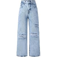 Happy Cherry Bébé Tout-Petits Jeans Fille Nœud Papillon Pantalon Jambe Large Taille Élastique Respirant Casual 90/1-2 Ans Bleu