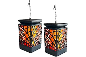 YumCute Home Lot de 2 lanternes solaires d'extérieur à effet vacillant réaliste avec crochet de suspension, éclairage de jardin, terrasse, pelouse, étanchéité IP65, décoration LED [Classe énergétique
