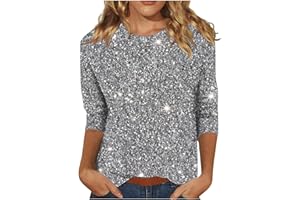 GENERIC Sparkly Tops for Women UK 3/4 Sleeve Shirts Trendy Casual T-Shirts Sparkle Sequin Tops Evening Party Clubbing Tshirt Plus Size Glitter Tees Loose Fit Pullover Holiday Shirt