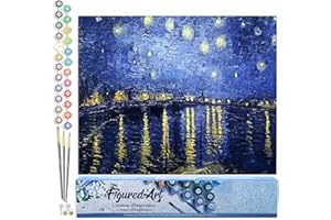 Figured'Art Dipingere con i Numeri - Paint by Numbers Van Gogh Notte Stellata Sul Rodano, Passatempo per Adulti, Kit Completo, Hobby Creativi - Quadri fai da te 40x50cm senza cornice