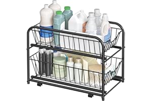 ‎SONGMICS SONGMICS Organizer do szafek, 2-poziomowy organizer do przechowywania pod zlewem z wysuwanymi szufladami, organizer do szafek do kuchni, łazienki, czarny atrament KCS017B01V1