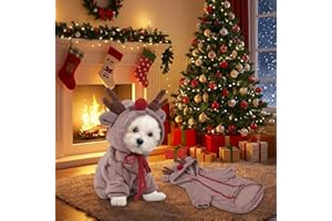 LIFREER Dog Christmas Outfit Dog Christmas Jumper Dogs Reindeer Costume Dogs Cat Xmas Outfit Pet Costume Hoodie Winter Coat Sweater for Medium Large Pets Puppy Cat, Size L