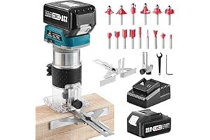 AVHRIT Fresatrice per bordi a batteria con batteria da 4,0Ah, fresatrice portatile senza spazzole da 21V per la lavorazione del legno, taglierina per legno a batteria con set di frese da 15 pezzi da 1/4".