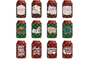 Christmas Koozies Bulk for Cans - Pop Nordic 12 Pack Beer Can Koozies, Reusable Neoprene Can Coozies Bulk for Christmas Party Supplies
