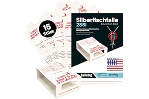 Catchmaster 288i 15x Monitoring-Klebefallen für Silberfische - 100% Giftfrei - Silberfischfalle mit Starkem Kleber - Für Haushalte mit Kindern & Haustieren zur Befallskontrolle - 5 Blätter à 3 Fallen