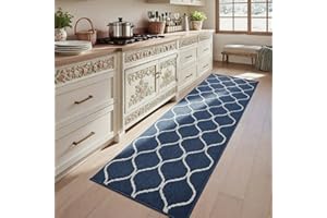 COSY HOMEER Extra Long Kitchen Rug Runner 60 x 180cm, Washable Kitchen Rugs and Mats, Polypropylene Carpet Runner for Kitchen Entryway Hallway Laundry Room, Blue