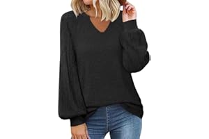 TrendiMax Pull élégant pour Femme Col en V Manches Bouffantes en Tricot Couleur Unie Décontracté Chemisier Manches Longues Doux