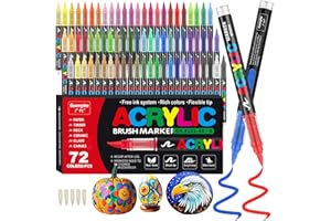 Funnasting 72 Couleurs Feutre Acrylique, Tête de Brosse Douce Marqueur Peinture Acrylique pour Coloriage, Verre, Tissu, Oeuf, Pétroglyphes et Bricolage Arts & Crafts Fournitures