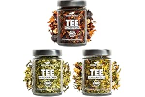 ‎BESSER IM GLAS Besser im Glas Bio Tee Geschenkset Grüner Tee & Früchtetee lose „Superfruit“, Wachmacher" & "Schlafmütze" | 150 Portionen loser Tee süß & ohne Zucker | Tee Set nachhaltig | Tee Geschenk lose & vegan