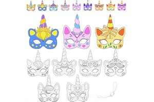 Hifot DIY Masque Enfant Licorne, Masques pour Enfants Animaux, Blanche Masques à Colorier pour Cosplay Activités Manuelles Enfants Carnaval Activité Anniversaire (9 Pièces)