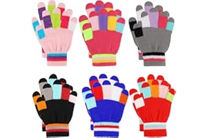 JUPSK Kinder Winterhandschuhe Fingerhandschuhe Gestrickte Vollfinger Warme Handschuhe für Mädchen Jungen, 4-9 Jahre Alt, Bunte Einhorn Radhandschuhe 6 Paare