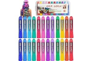 KIKAWORD 24 PCS Kids Hair Chalk, Hair Chalks for Girls Kids, Temporary Hairdye Colour Chalks, Easy to Apply, Washable, Vibrant, for Festivals, Halloween, Party, Gift for Girls, Kid
