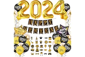 DUGEHO New Year's Eve Decoration 2024,Black Gold Party Decoration New Year's Eve New Year's Eve Decoration Happy New Year Decoration Banner, Foil Balloons for New Year's Eve New Year Celebration