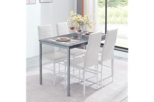 Paonne 5-Pieces Dining Table with Chairs, MDF Dining Table and Chairs Set for 4, Faux Marble Kitchen Table & Chairs, Rectangular Dining Room Set for 4 for Home Kitchen/Dinette/Restaurant