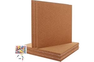 VIDETOL 12 Pcs Square Cork Tiles, 30x30cm Large Size Self-Adhesive Pin Boards for Walls, 6mm Thick for Pictures, Photos and Drawing