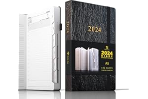 DeDe Bee 2024 Diary Day to Page A5 Academic Diary Planner & Monthly Plan Total 416 Pages, Inner Pocket, Elastic Closure, Hard Cover Black