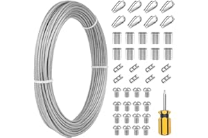 SVALOR Zestaw linek drucianych do roślin pnących, 20 m x 2 mm, linka stalowa z oczkami i aluminiowymi tulejami, zestaw napinający do sznurków świetlnych, linek do firanek, roślin pnących, liny prysznicowej