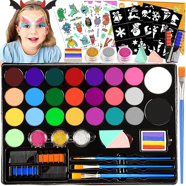 8 Stencil Per Trucco Viso - Modelli Pittura Facciale Per Bambini, Feste E Halloween - Foto 4