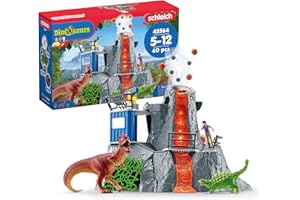 Schleich Dinosaurs - 42564 Expédition au Grand Volcan, Set de Figurines Dinosaures avec Un Volcan en éruption LED, Une Figurine de chercheuse et 2 Jouets Dinosaures pour Enfants âgés de 5 Ans et Plus