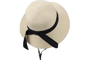 EOHAK Girls Wide-Brim Straw Sun-Hat for Summer Beach with Bow